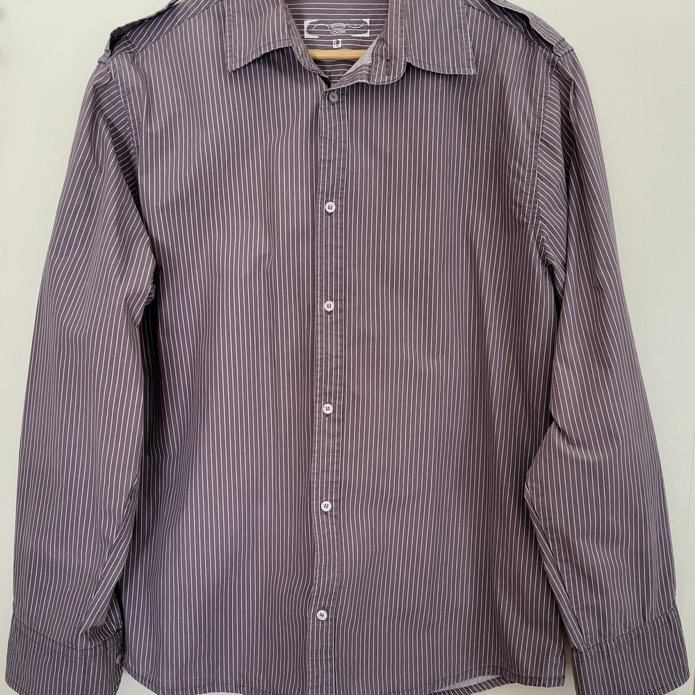 Men's Striped Shirt - Grey Large
